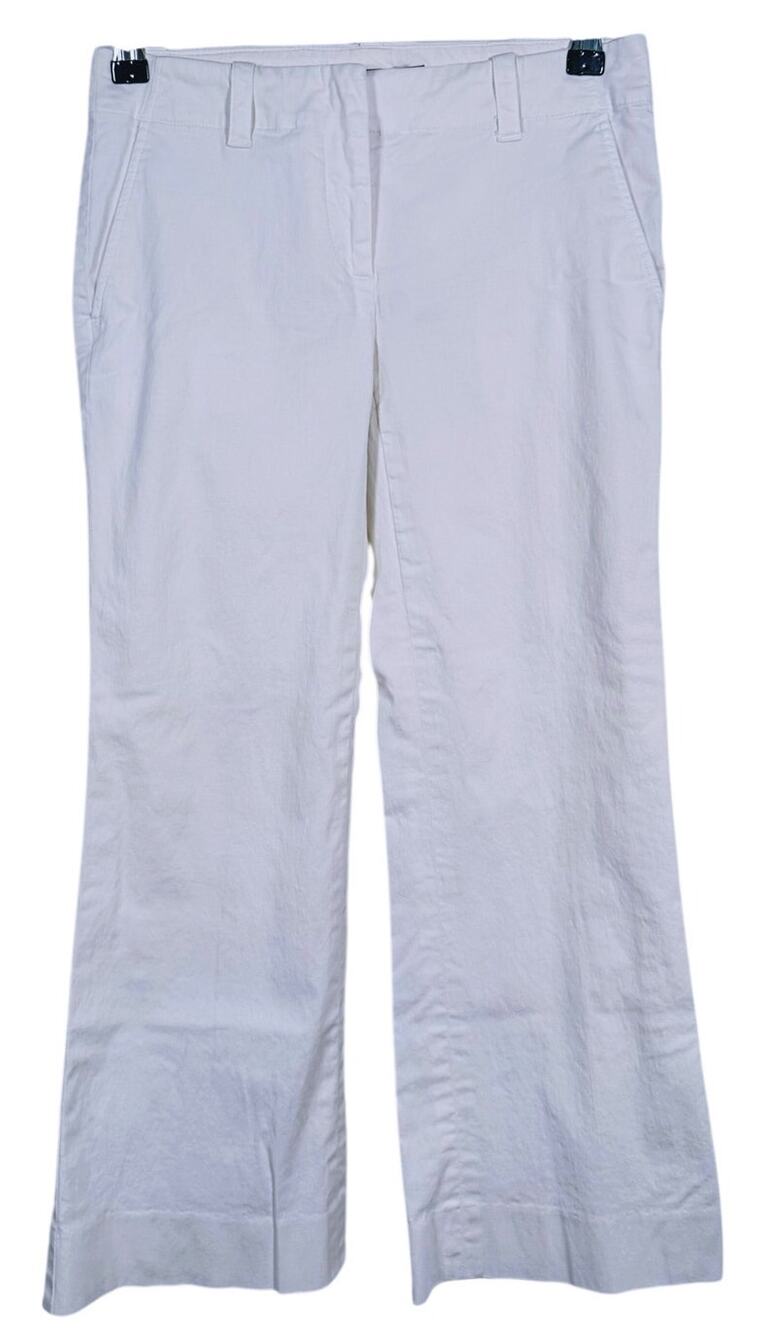 Theory Womens Cotton Wide Leg Trouser Pants Size 0 White Old Money Quiet Luxury